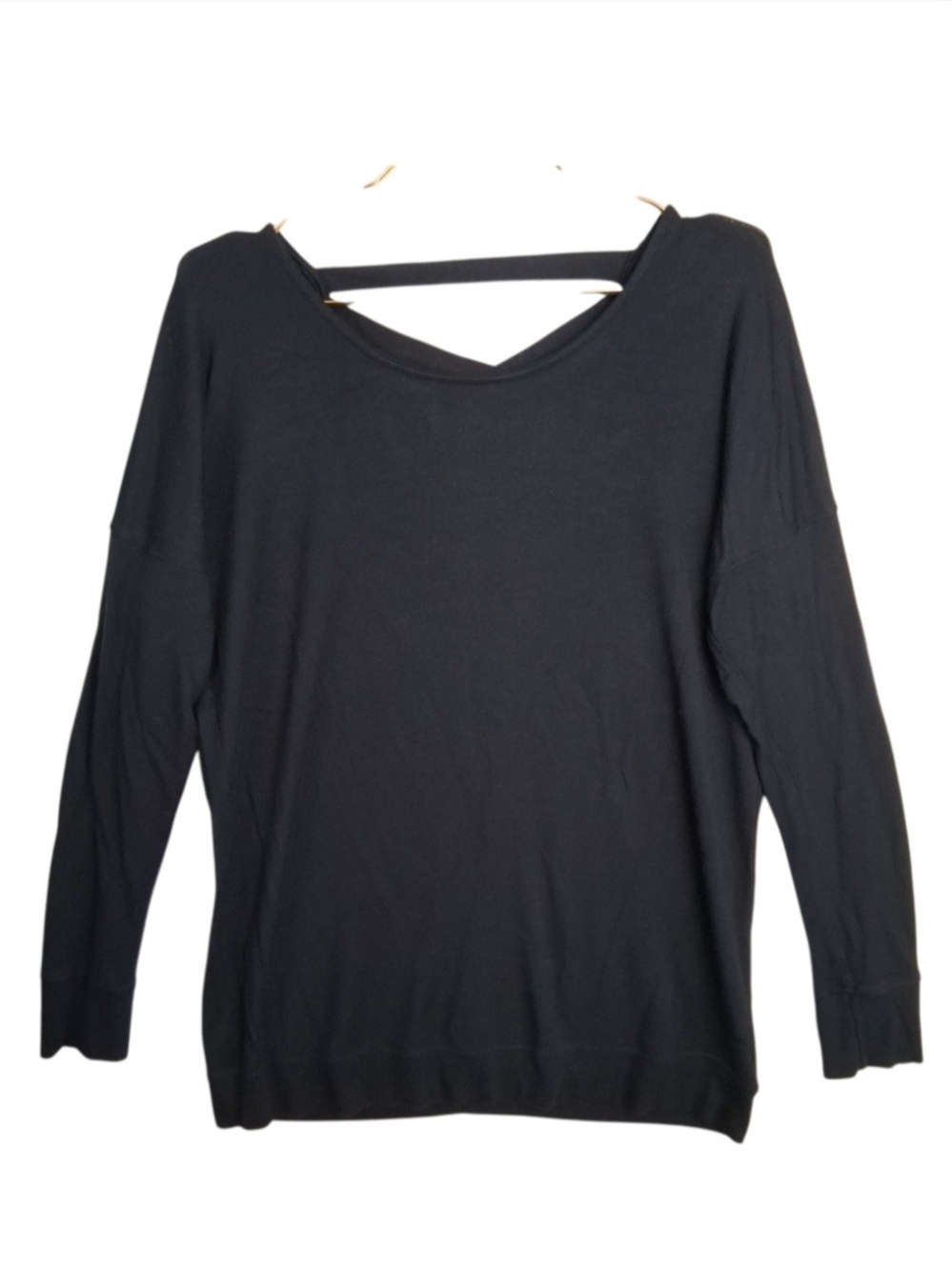 Athleta Backtrack Sweatshirt Womens Medium M Black Criss Cross Strappy Back Top